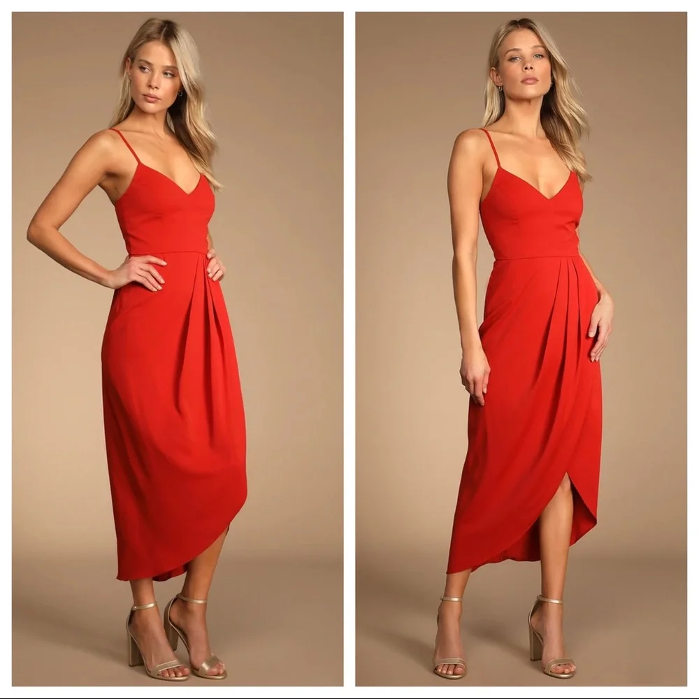 NWOT Lulus Reinette Rust Red Midi Dress